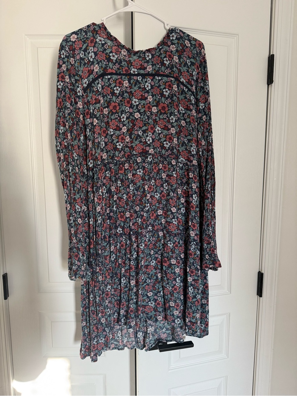Floral Long-Sleeve Smock Dress in Navy and Rose